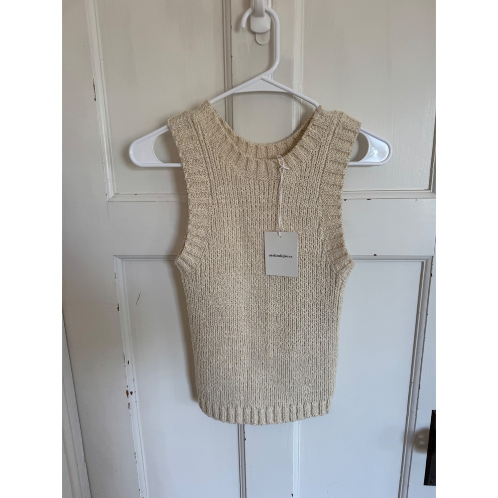 NWT Atelier Delphine cream knit highland wool Pima cotton blend sweater tank